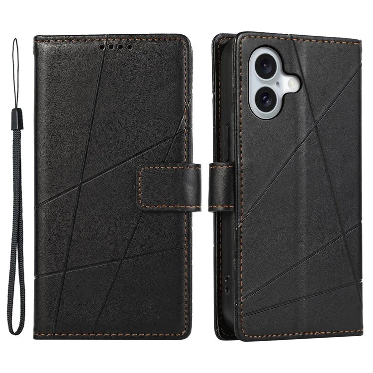 DF-06 For iPhone 16 Plus Shockproof Case Line Imprint Wallet Phone Cover