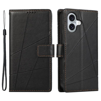 DF-06 For iPhone 16 Plus Shockproof Case Line Imprint Wallet Phone Cover