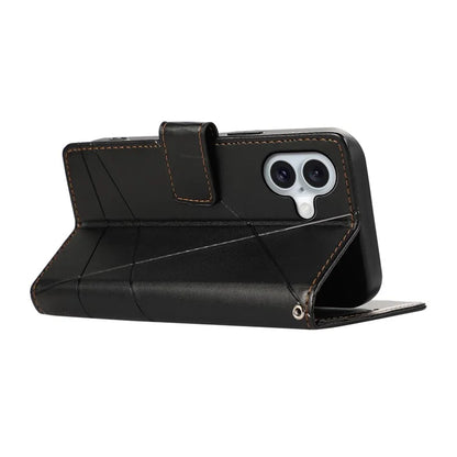 DF-06 For iPhone 16 Plus Shockproof Case Line Imprint Wallet Phone Cover