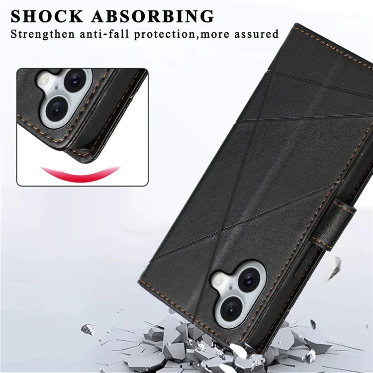 DF-06 For iPhone 16 Plus Shockproof Case Line Imprint Wallet Phone Cover