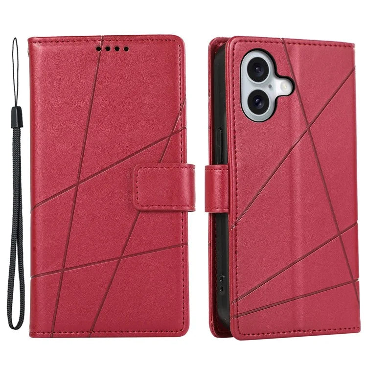 DF-06 For iPhone 16 Plus Shockproof Case Line Imprint Wallet Phone Cover
