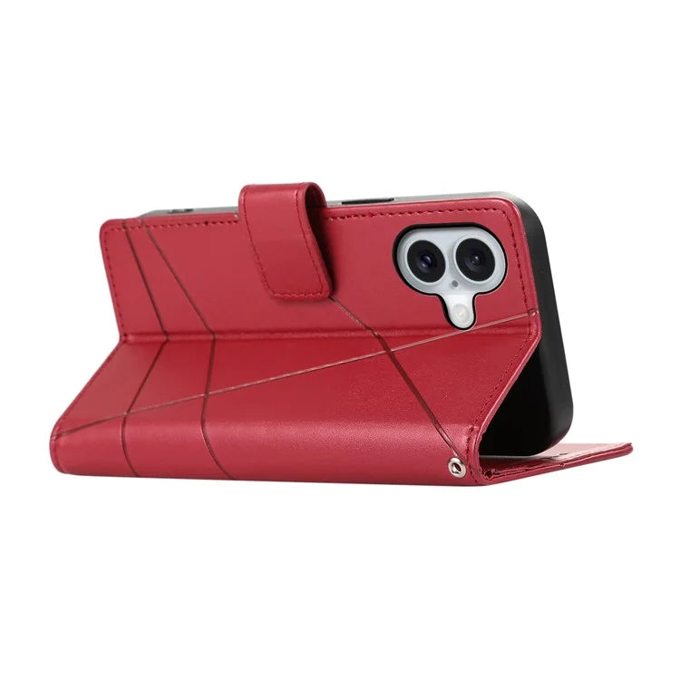DF-06 For iPhone 16 Plus Shockproof Case Line Imprint Wallet Phone Cover