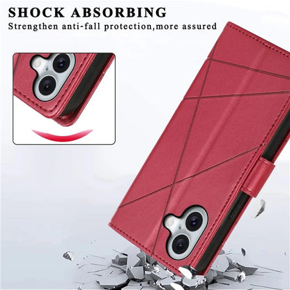 DF-06 For iPhone 16 Plus Shockproof Case Line Imprint Wallet Phone Cover