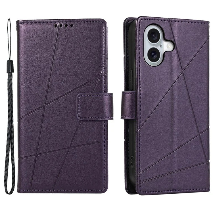 DF-06 For iPhone 16 Plus Shockproof Case Line Imprint Wallet Phone Cover