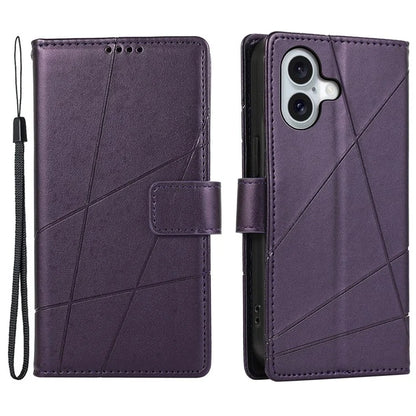 DF-06 For iPhone 16 Plus Shockproof Case Line Imprint Wallet Phone Cover
