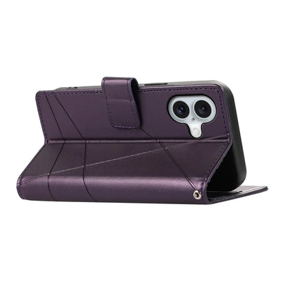DF-06 For iPhone 16 Plus Shockproof Case Line Imprint Wallet Phone Cover