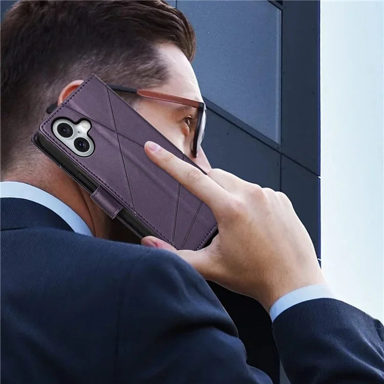 DF-06 For iPhone 16 Plus Shockproof Case Line Imprint Wallet Phone Cover