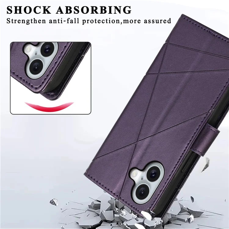 DF-06 For iPhone 16 Plus Shockproof Case Line Imprint Wallet Phone Cover