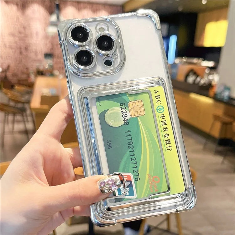 For iPhone 14 Pro Case Electroplating TPU Phone Cover Push-Able Card Slot