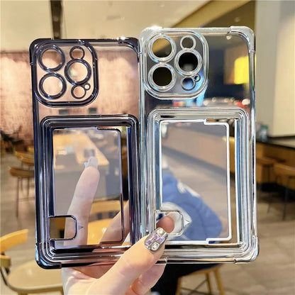 For iPhone 14 Pro Case Electroplating TPU Phone Cover Push-Able Card Slot