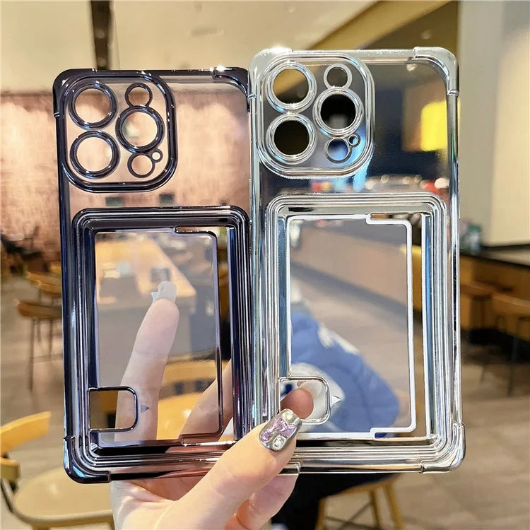 For iPhone 14 Pro Case Electroplating TPU Phone Cover Push-Able Card Slot
