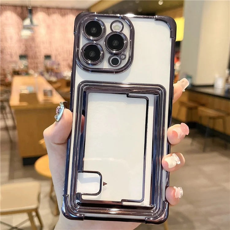 For iPhone 13 Pro Case Push-Able Card Slot Electroplating TPU Protective Cover