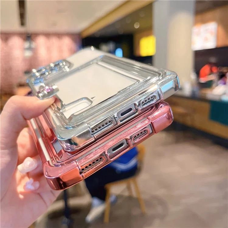 For iPhone 13 Pro Case Push-Able Card Slot Electroplating TPU Protective Cover