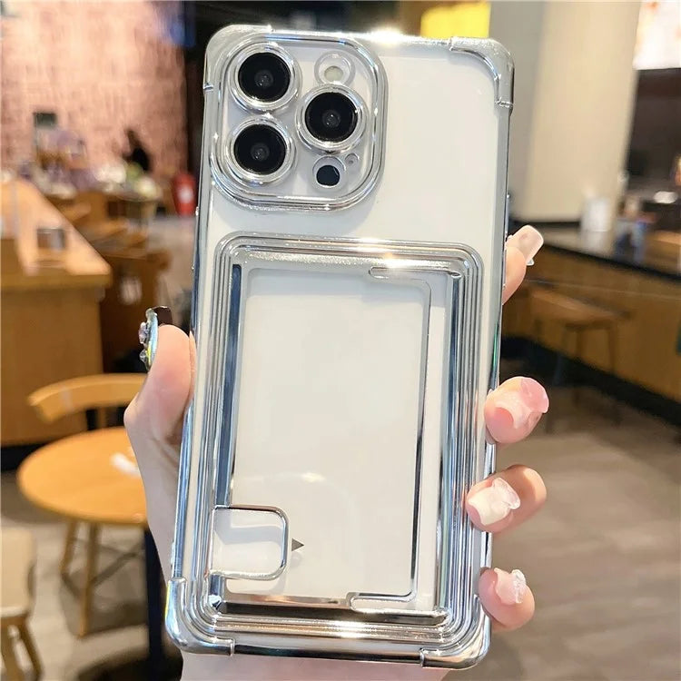 For iPhone 13 Pro Case Push-Able Card Slot Electroplating TPU Protective Cover