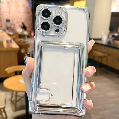 For iPhone 13 Pro Case Push-Able Card Slot Electroplating TPU Protective Cover