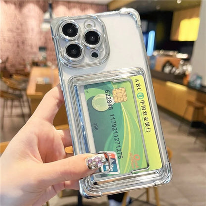 For iPhone 13 Pro Case Push-Able Card Slot Electroplating TPU Protective Cover