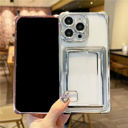 For iPhone 13 Pro Case Push-Able Card Slot Electroplating TPU Protective Cover