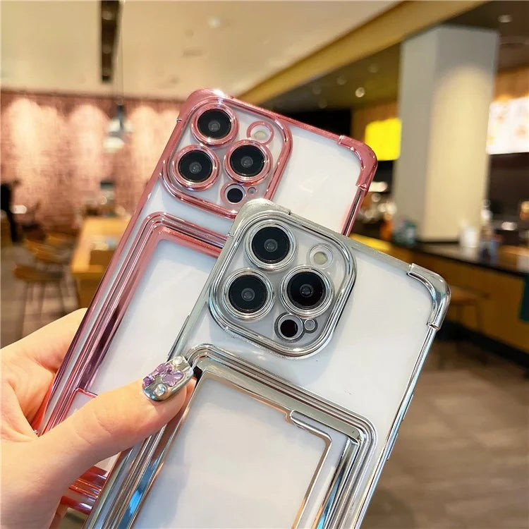 For iPhone 13 Pro Case Push-Able Card Slot Electroplating TPU Protective Cover