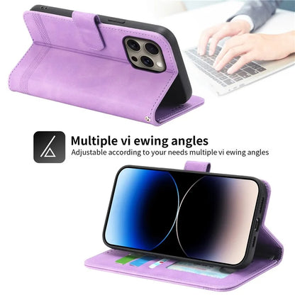 DIERFENG DF-03 For iPhone 16 Pro Max Wallet Case Anti-Drop Lines Imprinted Phone Cover