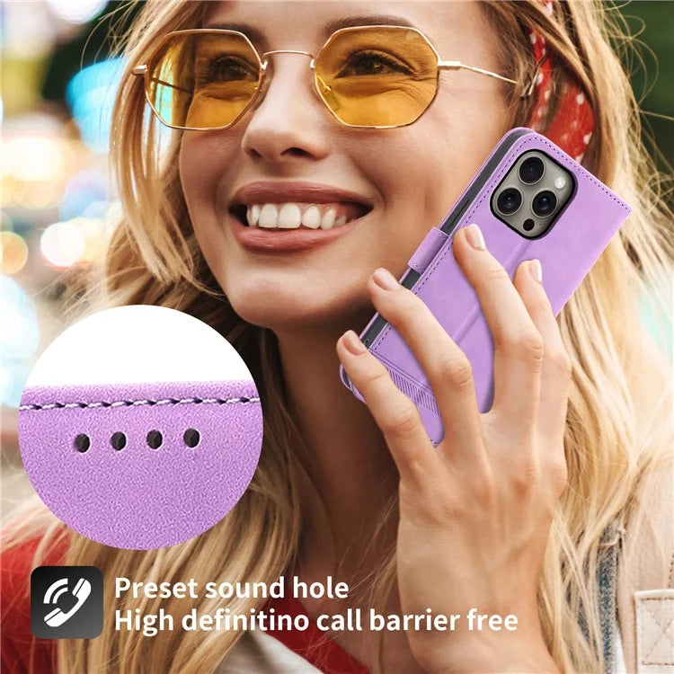 DIERFENG DF-03 For iPhone 16 Pro Max Wallet Case Anti-Drop Lines Imprinted Phone Cover