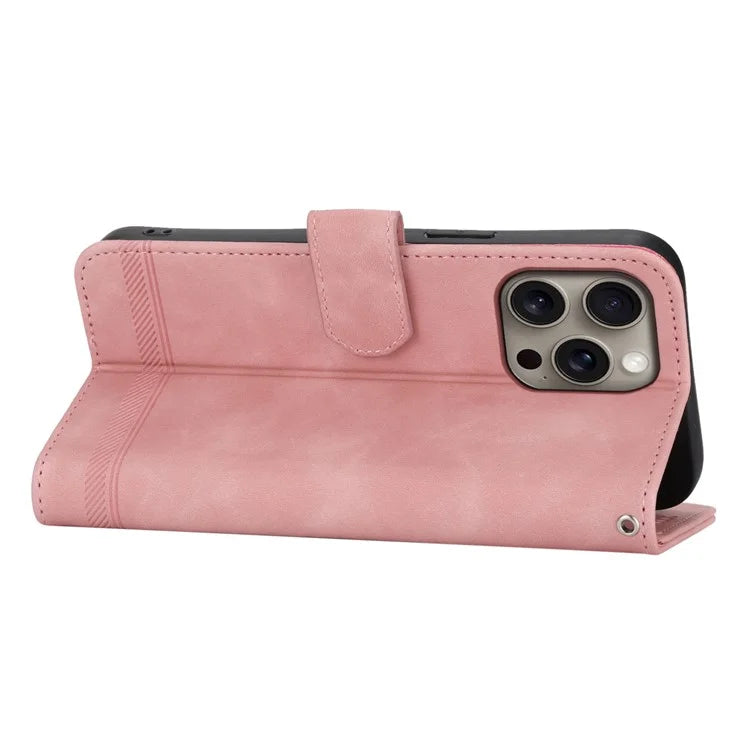 DIERFENG DF-03 For iPhone 16 Pro Max Wallet Case Anti-Drop Lines Imprinted Phone Cover