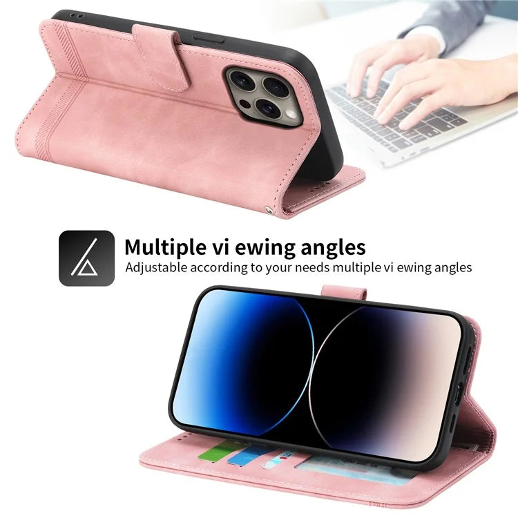 DIERFENG DF-03 For iPhone 16 Pro Max Wallet Case Anti-Drop Lines Imprinted Phone Cover