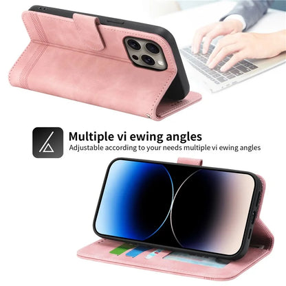 DIERFENG DF-03 For iPhone 16 Pro Max Wallet Case Anti-Drop Lines Imprinted Phone Cover