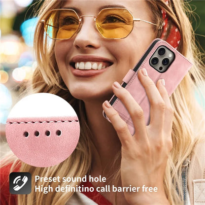 DIERFENG DF-03 For iPhone 16 Pro Max Wallet Case Anti-Drop Lines Imprinted Phone Cover