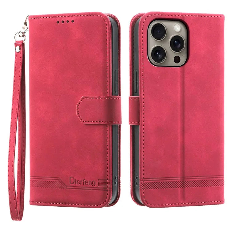 DIERFENG DF-03 For iPhone 16 Pro Max Wallet Case Anti-Drop Lines Imprinted Phone Cover