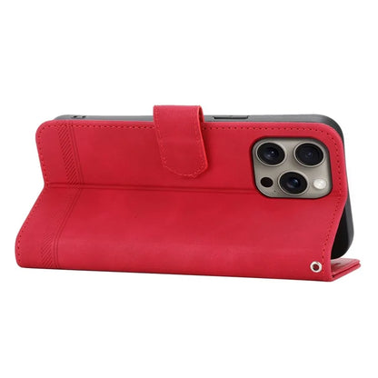DIERFENG DF-03 For iPhone 16 Pro Max Wallet Case Anti-Drop Lines Imprinted Phone Cover
