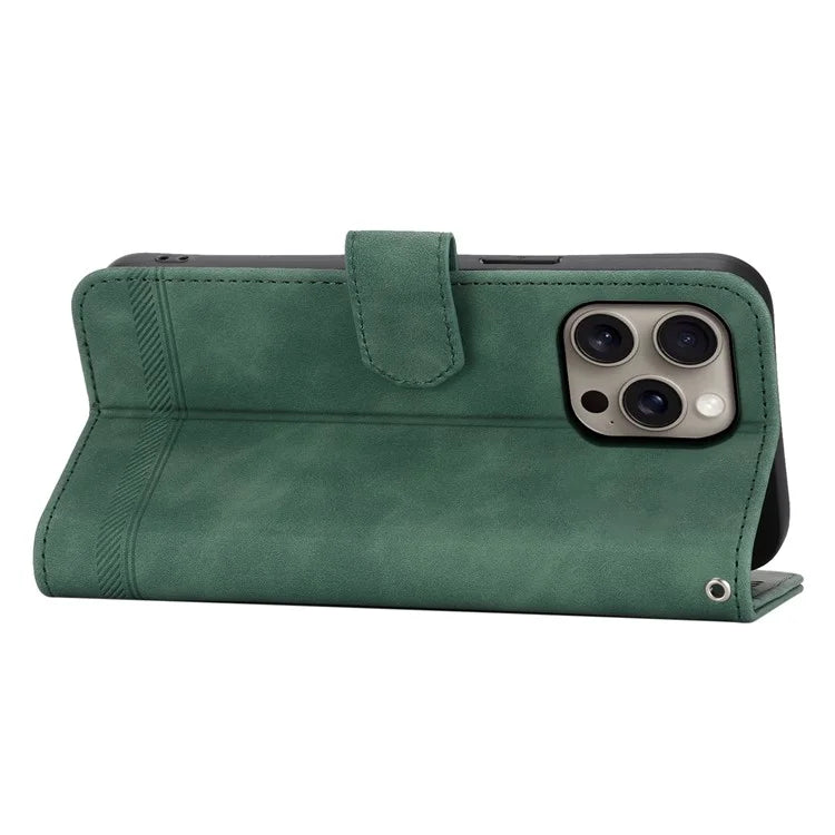 DIERFENG DF-03 For iPhone 16 Pro Max Wallet Case Anti-Drop Lines Imprinted Phone Cover
