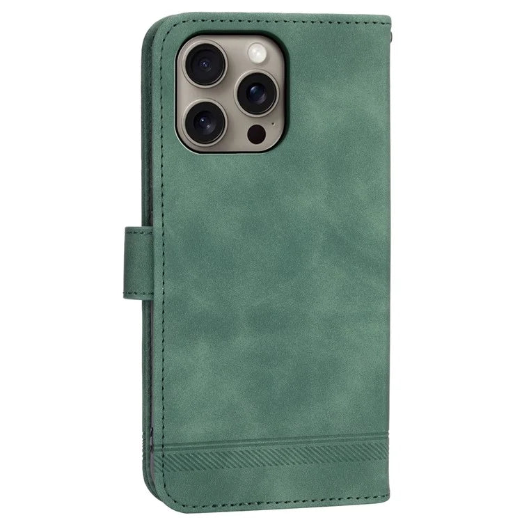 DIERFENG DF-03 For iPhone 16 Pro Max Wallet Case Anti-Drop Lines Imprinted Phone Cover
