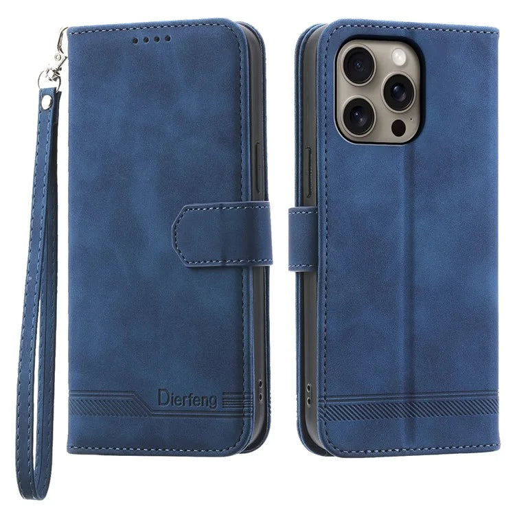 DIERFENG DF-03 For iPhone 16 Pro Max Wallet Case Anti-Drop Lines Imprinted Phone Cover