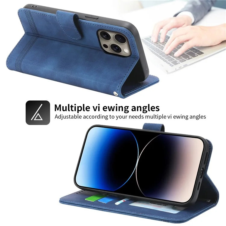 DIERFENG DF-03 For iPhone 16 Pro Max Wallet Case Anti-Drop Lines Imprinted Phone Cover