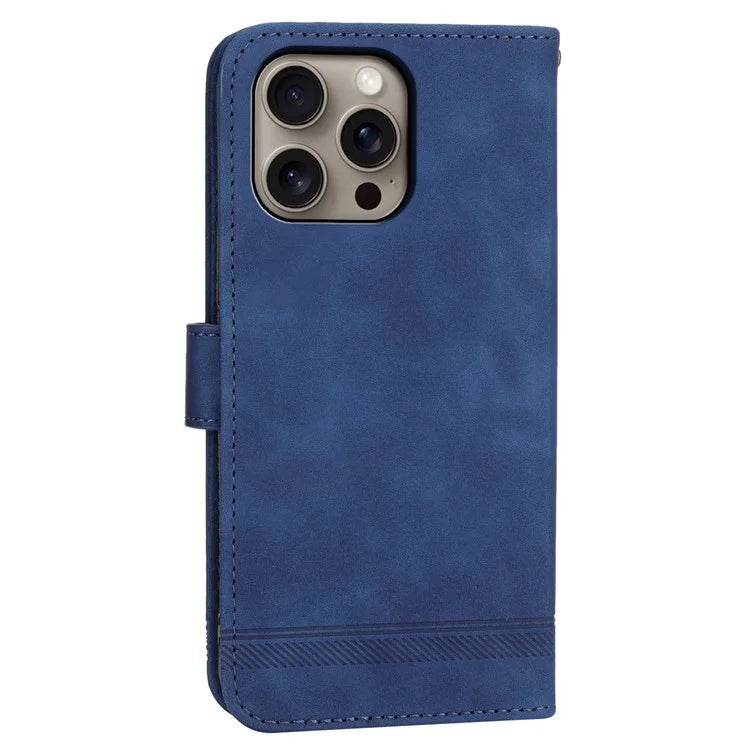 DIERFENG DF-03 For iPhone 16 Pro Max Wallet Case Anti-Drop Lines Imprinted Phone Cover