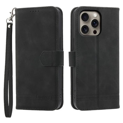 DIERFENG DF-03 For iPhone 16 Pro Max Wallet Case Anti-Drop Lines Imprinted Phone Cover