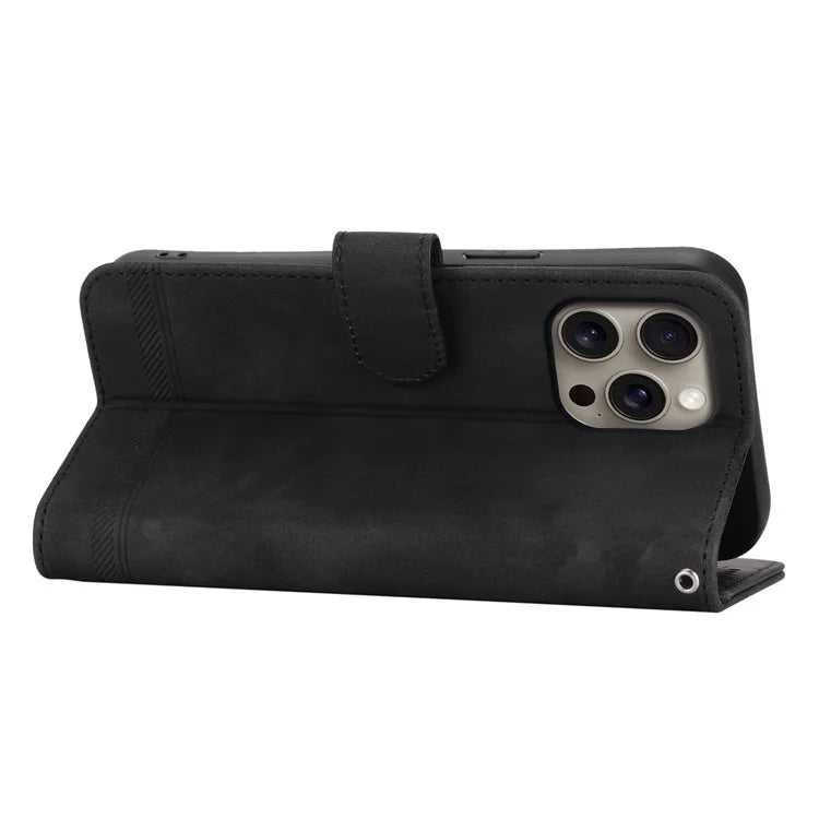 DIERFENG DF-03 For iPhone 16 Pro Max Wallet Case Anti-Drop Lines Imprinted Phone Cover