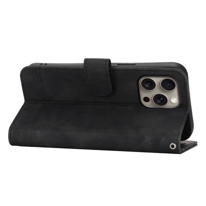 DIERFENG DF-03 For iPhone 16 Pro Max Wallet Case Anti-Drop Lines Imprinted Phone Cover