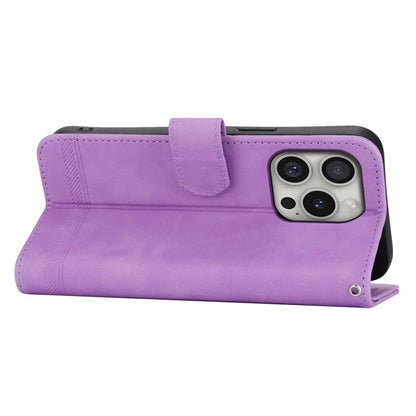 DIERFENG DF-03 For iPhone 16 Pro Leather Case Lines Imprinted Wallet Phone Cover