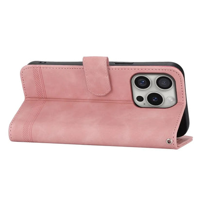 DIERFENG DF-03 For iPhone 16 Pro Leather Case Lines Imprinted Wallet Phone Cover
