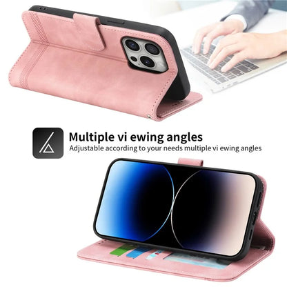 DIERFENG DF-03 For iPhone 16 Pro Leather Case Lines Imprinted Wallet Phone Cover