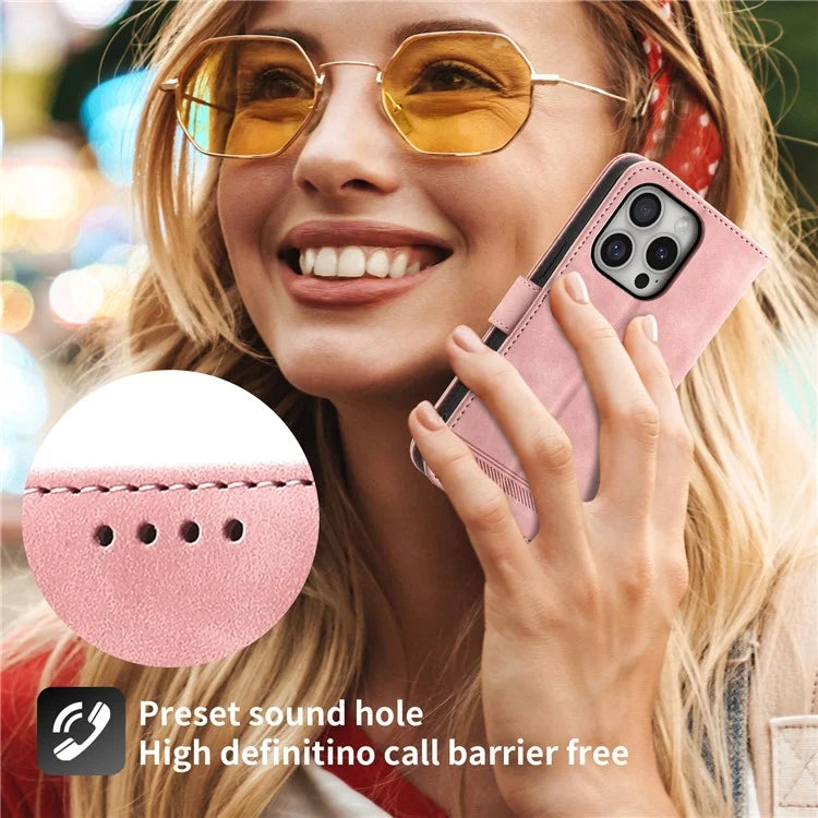 DIERFENG DF-03 For iPhone 16 Pro Leather Case Lines Imprinted Wallet Phone Cover