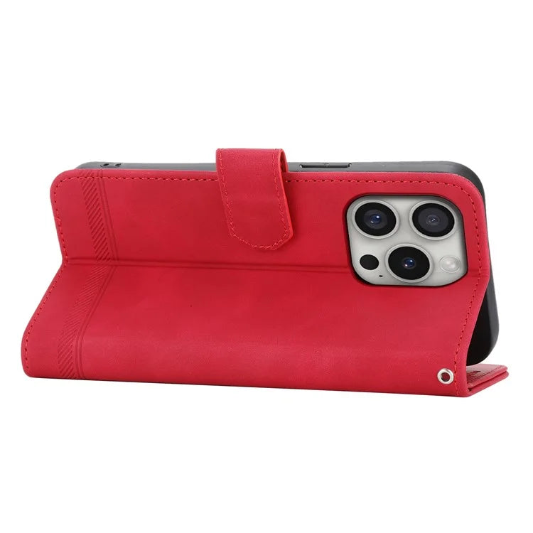 DIERFENG DF-03 For iPhone 16 Pro Leather Case Lines Imprinted Wallet Phone Cover