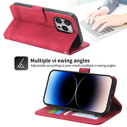 DIERFENG DF-03 For iPhone 16 Pro Leather Case Lines Imprinted Wallet Phone Cover