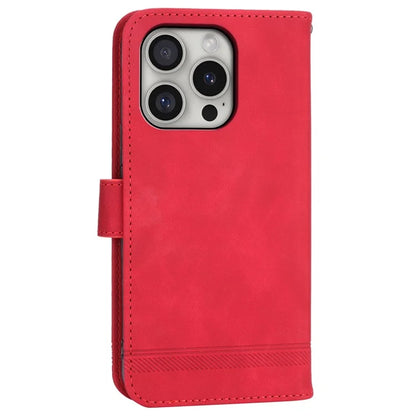 DIERFENG DF-03 For iPhone 16 Pro Leather Case Lines Imprinted Wallet Phone Cover