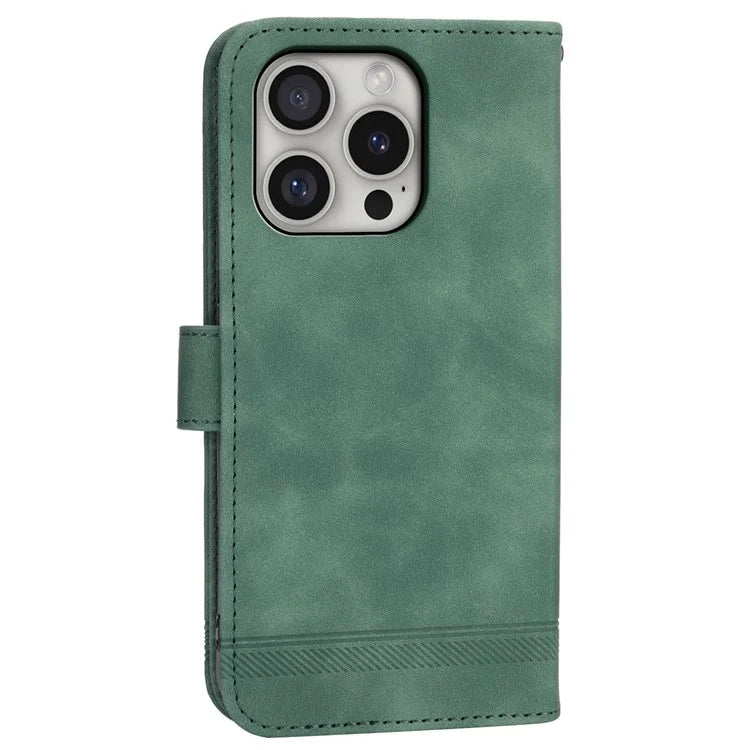 DIERFENG DF-03 For iPhone 16 Pro Leather Case Lines Imprinted Wallet Phone Cover