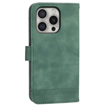 DIERFENG DF-03 For iPhone 16 Pro Leather Case Lines Imprinted Wallet Phone Cover