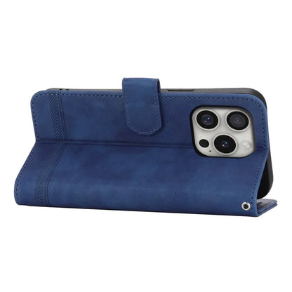 DIERFENG DF-03 For iPhone 16 Pro Leather Case Lines Imprinted Wallet Phone Cover