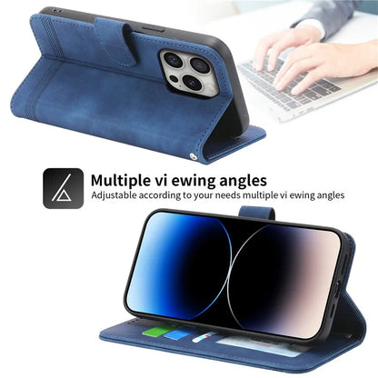 DIERFENG DF-03 For iPhone 16 Pro Leather Case Lines Imprinted Wallet Phone Cover