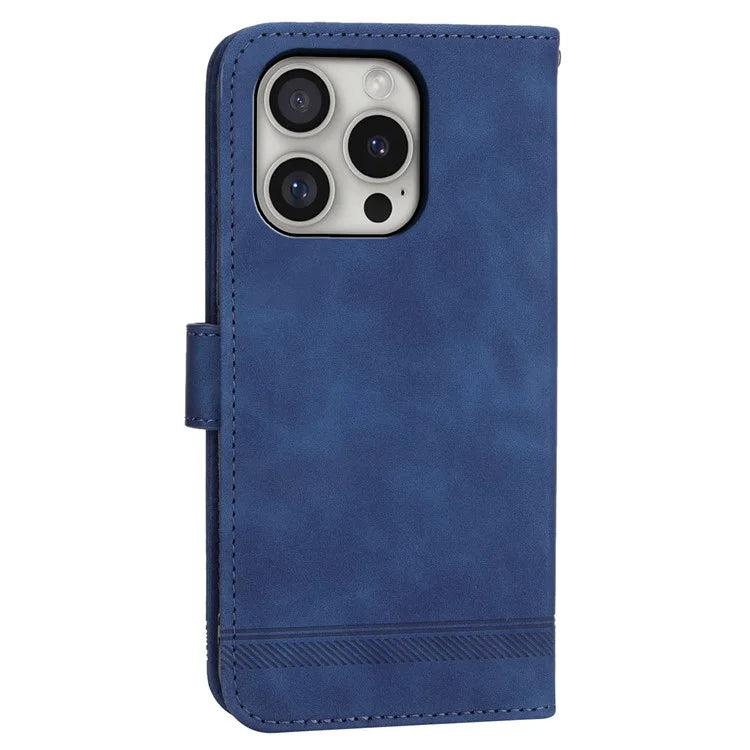 DIERFENG DF-03 For iPhone 16 Pro Leather Case Lines Imprinted Wallet Phone Cover